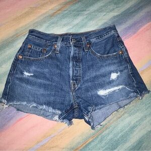 Levi's 501 shorts women size 25 high rise button fly denim cut off jeans blue